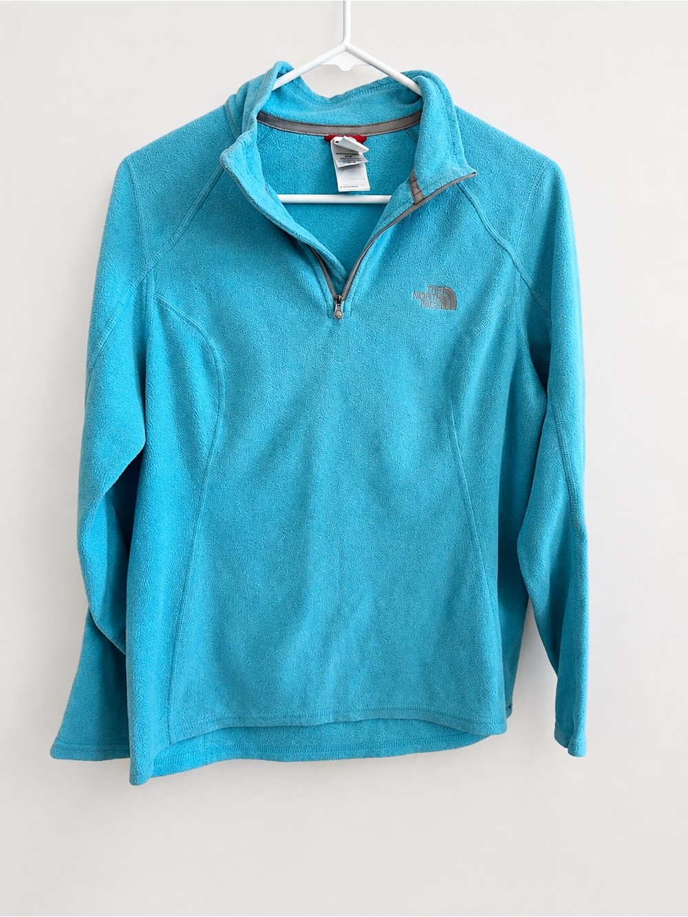 The North Face Aqua Blue Quarter-Zip Fleece with Gray Trim medium